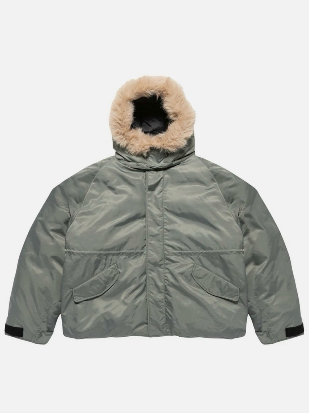 Men's Hooded Winter Jacket in Sage with Faux-Fur Trim